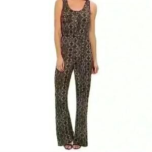 Calvin Klein Snakeskin Mob Wife Glam Drawstring Straight Leg Jumpsuit SZ 14